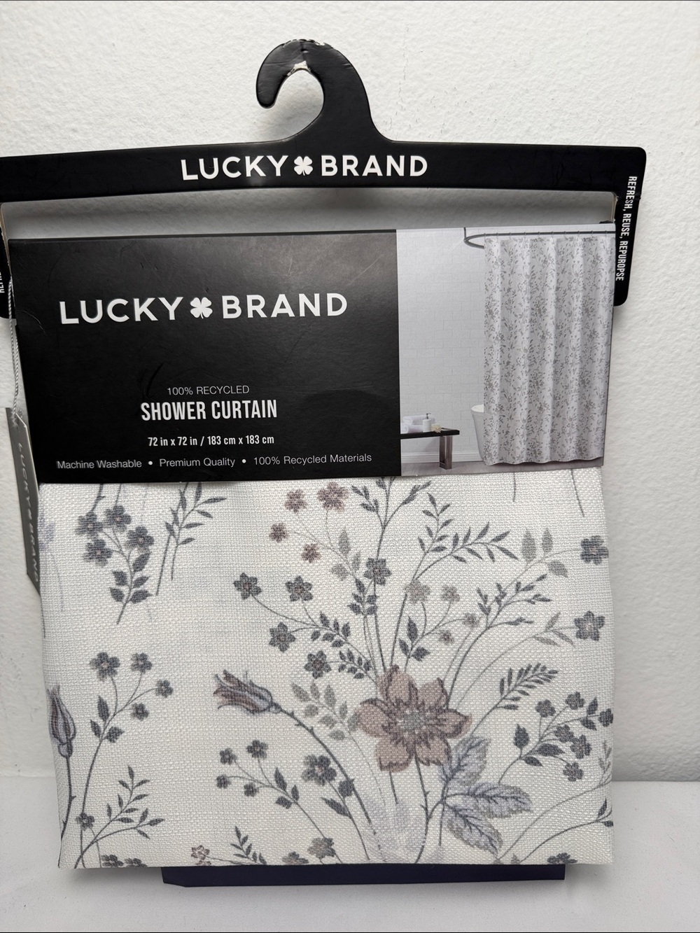 Lucky Brand Floral Printed Shower Curtain in Soft Taupe and Gray color 72x72